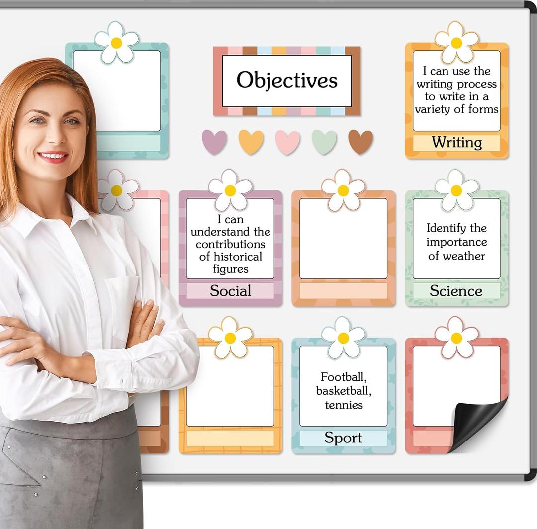 16 Pcs Magnetic Write Wipe Organization Chart Classroom Dry Erase Labels Learning Objectives Board for Whiteboard Goals Targets Classroom Teaching Supplies(Boho)