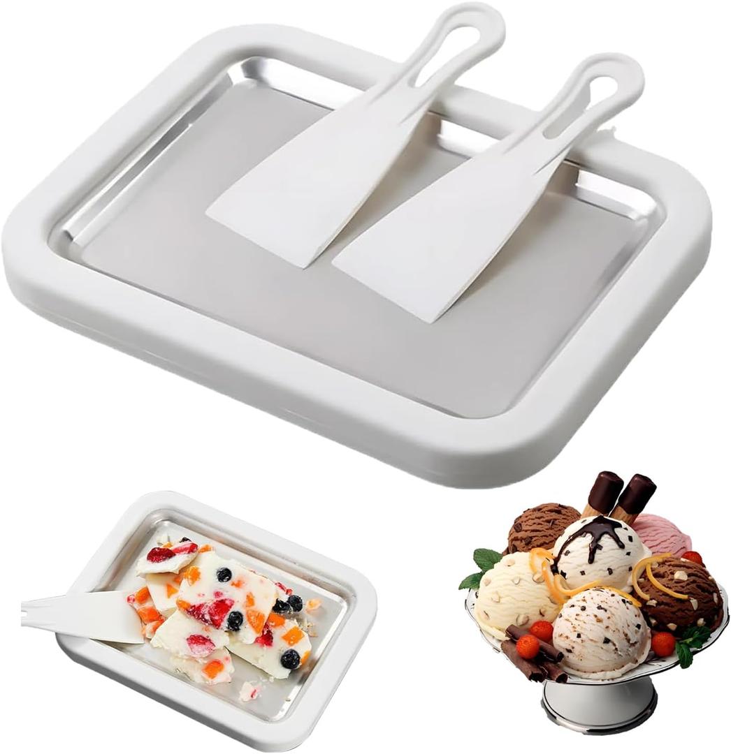 2 x Rolled Ice Cream Maker Machine - Perfect for Home & Parties UseDIY Manual Rolled Ice Cream Tray - Ice Cream Machine for Delicious Hand-Rolled Desserts (White)