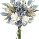 Artificial Flowers Bouquet, Silk Flowers Blue Fake Flowers Arrangement Faux Flowers for Home Decor, Vase Arrangement, Wedding Bouquets, Table Centerpieces Decor (Blue White No Vase)