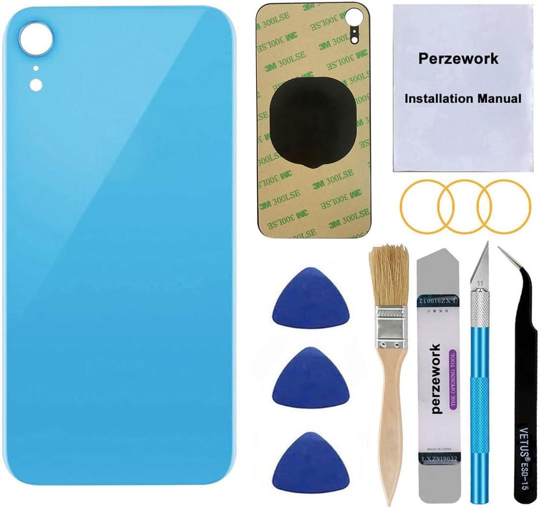 OEM Rear Back Glass Replacement for iPhone XR 6.1 inches with Reparing Toolkit and Pre-Installed Adhesive (Blue)
