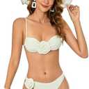 OYOANGLE Women's Women's 2 Piece 3D Rose Bikini Swimsuit Spaghetti Strap High Waisted Bathing Suit Beachwear L