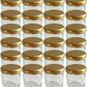 Vitrea 25 x Jam Jars Small 50 ml Jars with Screw Lids Gold Mini Preserving Jars Honey Jars Tasting Jars for Party Favours and Weddings Made in Germany