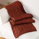 Aormenzy Red Brown Knit Throw Blankets Oversized Cable Knit Decorative Throw Blanket Soft Cozy Knitted Blanket for Sofa Couch Bed, 60" x 80"