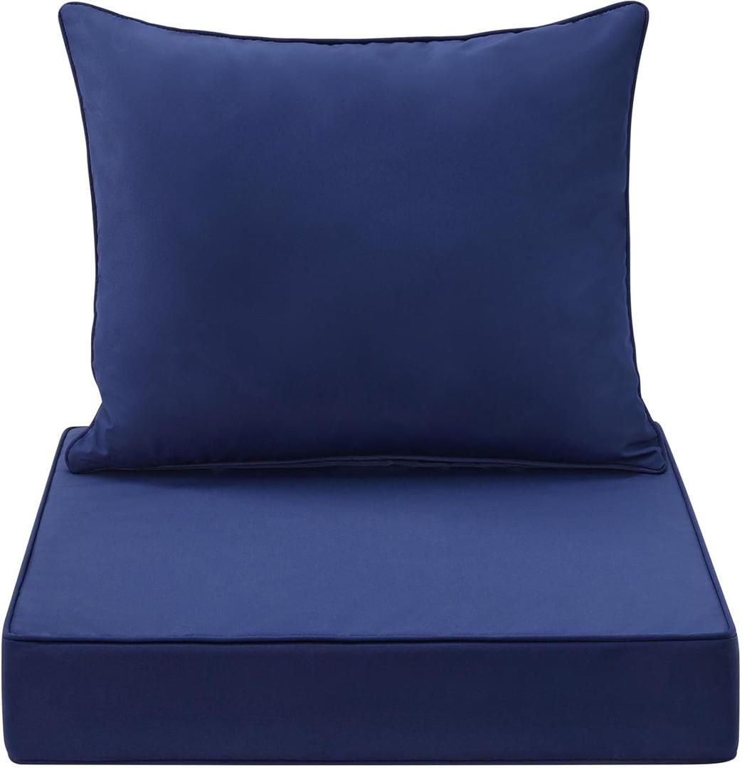 Outdoor Seat Cushion Set 22x22 Inch Waterproof & Fade Resistant Cushions for Patio Furniture, Removable Cover Deep Seat & Back Cushion with Handle and Adjustable Straps for Chair Sofa, Blue (22 x 22 Inch)