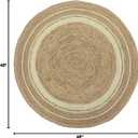 100% Jute Area Rug Approx 4 Feet - Braided Design Hand Woven Natural White Rings Carpet - Home Decor for Living Room Hallways - Round Natural Fibers