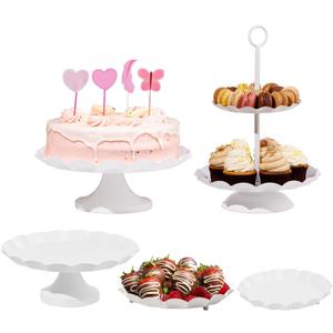 5-Piece Ruffled Metal Dessert Table Stand Set  Cake Stands, Tiered Cupcake Holders & Serving Trays - Ideal for Weddings, Birthdays, Baby Showers & Parties