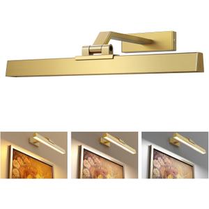 Picture Lights for Wall, Brushed Gold Battery Operated Picture Light 16in Art Light CCT Dimmable Recharging Battery Wall Light with Remote Control for Living Room Gallery