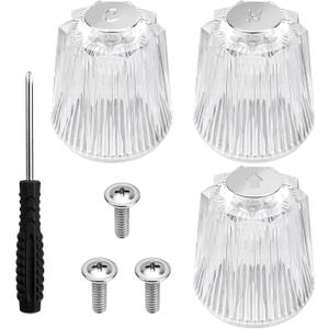 Gosknor 3 Piece Shower Knob Replacement, Clear Acrylic Faucet Handles Hot/ Cold/ Diverter Bathtub Knobs Bathroom Faucet Knobs Compatible with Price Pfister Contessa and Windsor, with Screwdriver
