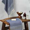 DEMMEX Set of 2 Micro Waffle Turkish Hand Towels for Bathroom and Kitchen  100% Oeko-TEX Certified Cotton  Luxury, Ultra-Soft Cotton Bubbles Texture, Prewashed, 18x32'' (Navy)