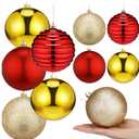 Poen 8 Pcs 4" Christmas Ball Ornaments Christmas Tree Hanging Decorations Xmas Plastic Shatterproof Colorful Ornaments Set with Rope for Holiday Party ...