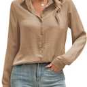 COUXILY Satin Button Down Shirts for Women Business Casual Long Sleeve Silk Blouses Womens Shirts Work Tops (S)