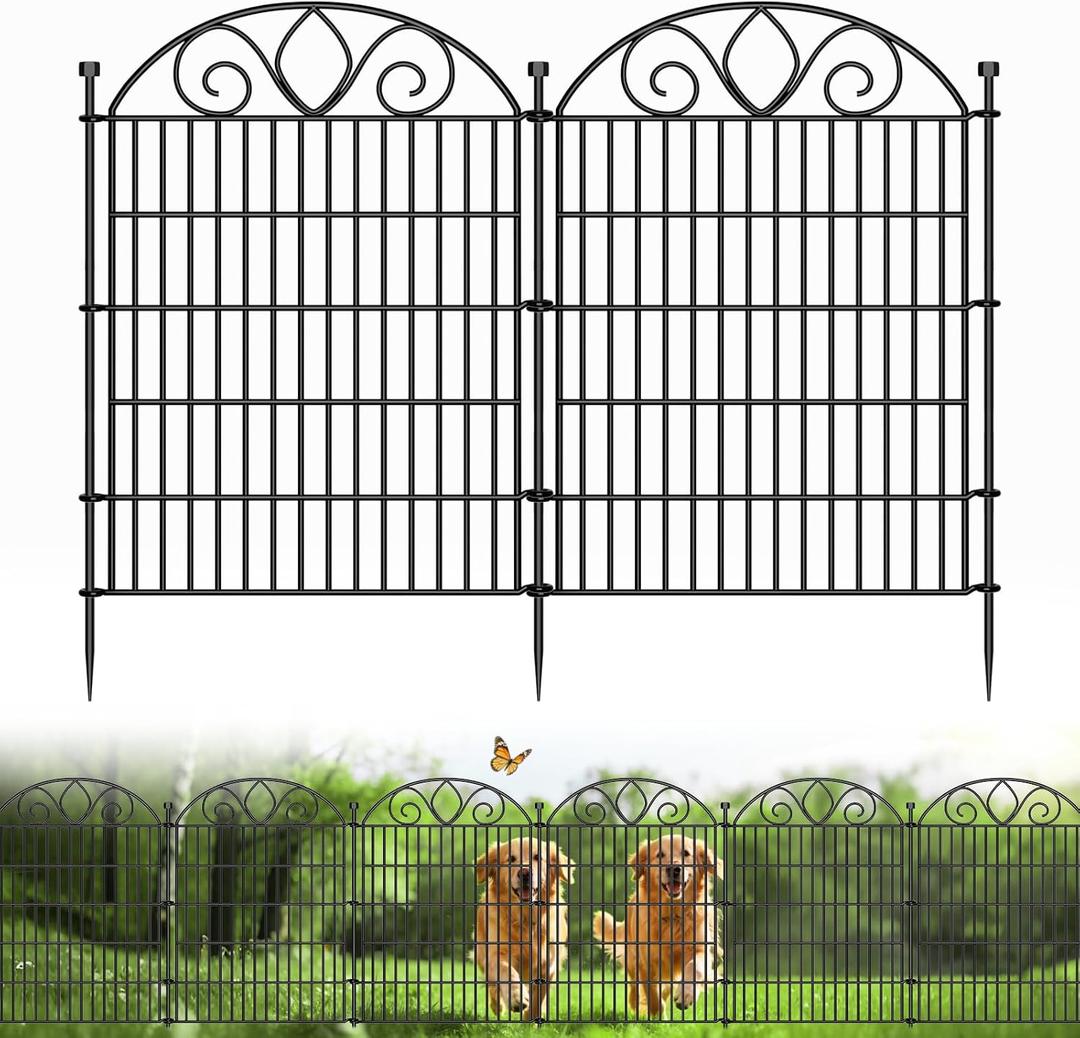10-Panel No-Dig Tall Garden Fence 34H x 22L Rustproof Metal Dog Fence, Decorative Yard & Garden Animal Barrier, Easy Install Outdoor Pet & Flower Bed Border, Temporary Fence