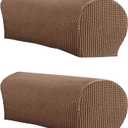LINGXIYA Soft Stretch Plush Armrest Cover, Spandex Armrest Covers for Chairs/Sofas, Couch Arm Cover, Furniture Protector Armchair Slipcovers for Recliner, Set of 2 (Brown)