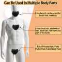 Fake Private Hair, Invisible Realistic Bikini Body Hair, Handmade full Lace Fake chest hair mustache for Men and Women (Wine Red)