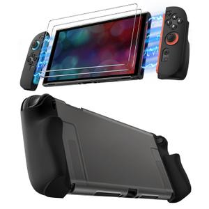 ivoler Dockable Grip Case for Nintendo Switch 2, 5-in-1 Kit: Skin-Feel Matte PC Shell, Detachable 2 X Joy-Con Grips Cover, 2X Screen Protector, Scratch&Shock Protection Full Set (Black)