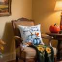 2 x Fall Throw Pillow Cover 18x18 Inch  White Linen Cushion Cover with Blue Pumpkins and Golden Leaves  Double-Sided Print, Autumn Thanksgiving Decorative Pillowcase for Sofa, Couch, Bed
