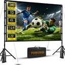 TOWOND 120 Inch Outdoor Projector Screen with Stand, Bolded 25mm Bracket | Thick 25mm sectional frame balances strength and fast setup; includes 6 ropes, 6 stakes and 2 sandbags.