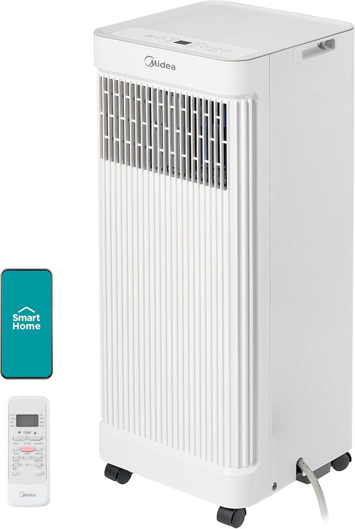 Midea 8,500 BTU ASHRAE (5,000 BTU SACC) Portable Air Conditioner, Smart Control, Cools up to 150 Sq. Ft., with Dehumidifier & Fan mode, Easy- to-use Remote Control & Window Installation Kit Included"