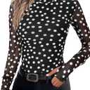 PRETTYGARDEN Women's Long Sleeve Going Out Tops 2026 Spring Y2K Clothes Mesh Floral Fitted Shirts Date Night Outfit (M)