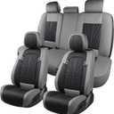 Leather Car Seat Covers,Car Seat Protector Waterproof,Seat Covers Full Set, Car Seat Protectors 5 Seats,Automotive Seat Covers Fit Most Cars Grey&Black