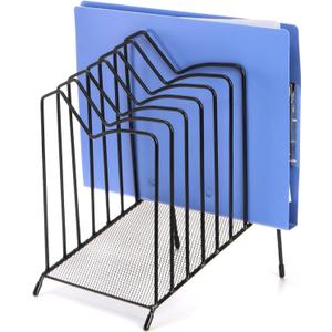 WRINGKIT Incline File Sorter, 8 Compartment File Paper Organizer, Standing Wire Organizer Rack with Anti-slip Pads, File Holder for Desk, Office, Home