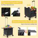FELICON SELORSS Folding Utility Cart Rolling Crate Tote Basket Box Storage Handcart on 4 Swivel Wheels with Adjustable Handle Extended Magnetic Lid for Teacher Move Shop Travel Grocery Office(Black)