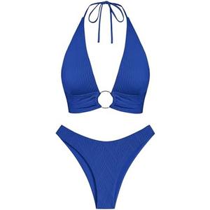 ZAFUL O Ring Halter Bikini Sets for Women High Cut Swimsuits Trendy 2 Piece Bathing Suits, Large, Blue  ZAFUL O Ring Halter Bikini Sets for Women High Cut Swimsuits Trendy 2 Piece Bathing Suits, Large, Blue