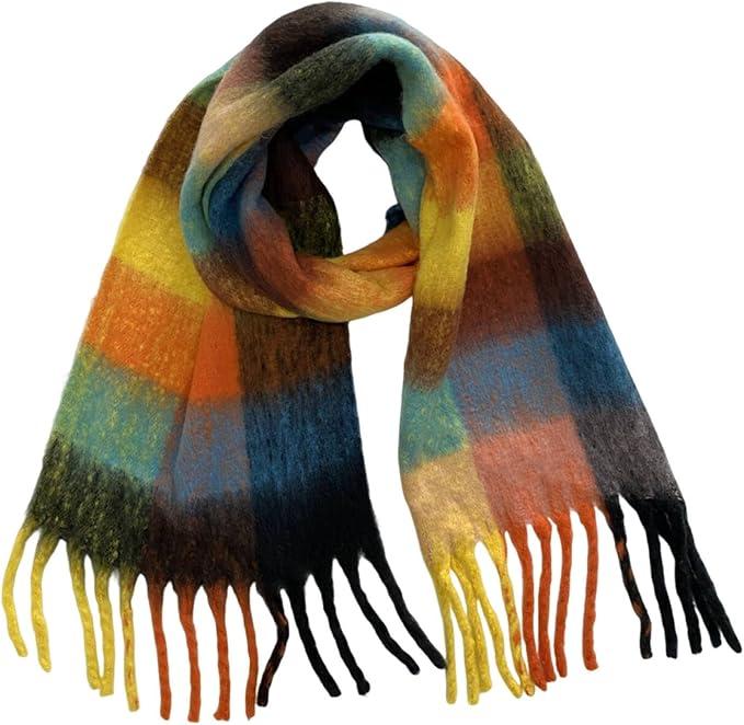 Winter Women Warm Scarf Women's Winter Scarfs for Women Colorful Plaid Scarves Thick Blanket Chunky Scarf