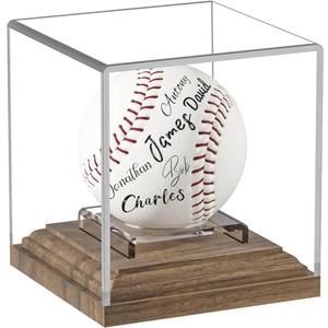 Baseball Case Display for Balls Walnut Wood Base Acrylic Baseball Display Case Baseball Holder Stand Cube Memorabilia Showcase Autograph Ball Protector for Official Size Ball Display