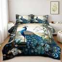 Blue Peacock Comforter Set Queen Size Bird and Floral Bedding Set Animal Feather Bedding Sets Victorian Style Flower Birds Comforters Soft Down Alternative Comforter Sets for All Season (Queen(90" x 90"))
