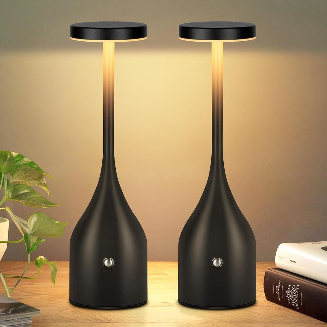 Cordless Table Lamp Rechargeable - 5000mAh Battery Operated LED Table Light, Wireless Portable Table Light Waterproof for Outdoor Patio Restaurant Dining Dinner Home, Black 2 Pack