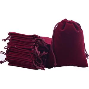 Sansam 50pcs Small Drawstring Velvet Jewelry Pouches, 4.0x4.8 Inch Wine Drawstring Velvet Gift Bags,Treat Favor Bags for Wedding, Party, Shower