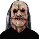 Scary Zombie Mask Realistic Old Man Mask with Hair Halloween Creepy Full Head Devil Cosplay Party Props