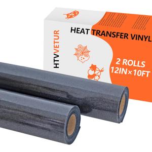 HTVVETUR Glitter Black HTV Heat Transfer Vinyl - 2 Rolls 12" x 10ft Glitter HTV for Shirts, Iron on Vinyl for Cameo - Easy to Cut & Weed (Black, 20ft)
