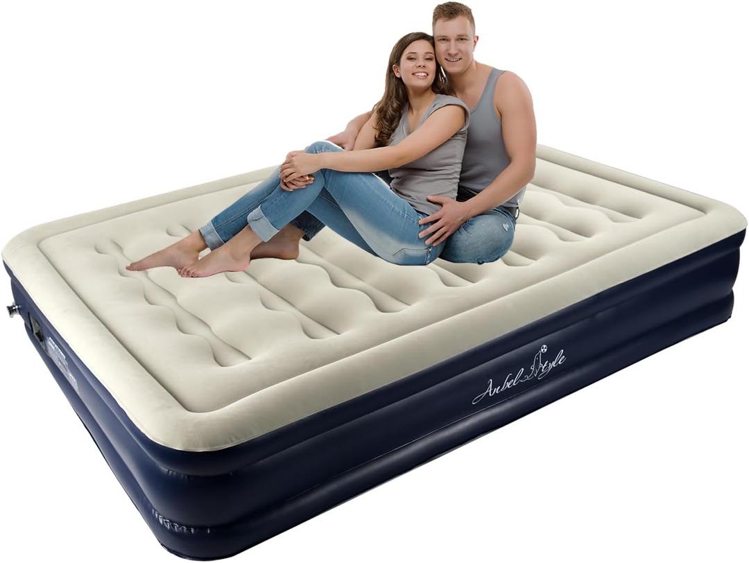 Air Mattresses with Built in Pump, Fast Inflation/Deflation Inflatable Mattress, Foldable Bed Home, Camping & Guests, 16in Bed Height,Blue, Queen Size (Queen (U.S. Standard))