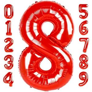 40 Inch Number 8 Balloon, Red 8 18 28 80 Birthday Balloons for Men Boys, 8th Birthday Decorations Party Supplies, Wedding, Graduations