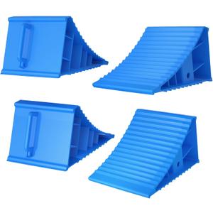 4Pack Wheel Chocks for RV Trailer Non Slip Heavy Duty Blue Camper Wheel Chocks with Handle for Easy Removal Polypropylene Wheel Stoppers for Cars Campers Trucks Rvs