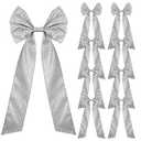 Bucherry 8 Pcs Large Black Glitter Christmas Bows Ornaments with Twist Tie 7x16 Inch Black Christmas Tree Bows Wreath Decorative Metallic Glitter Ribbon Bow for Xmas Party Decoration, Gift Wrapping