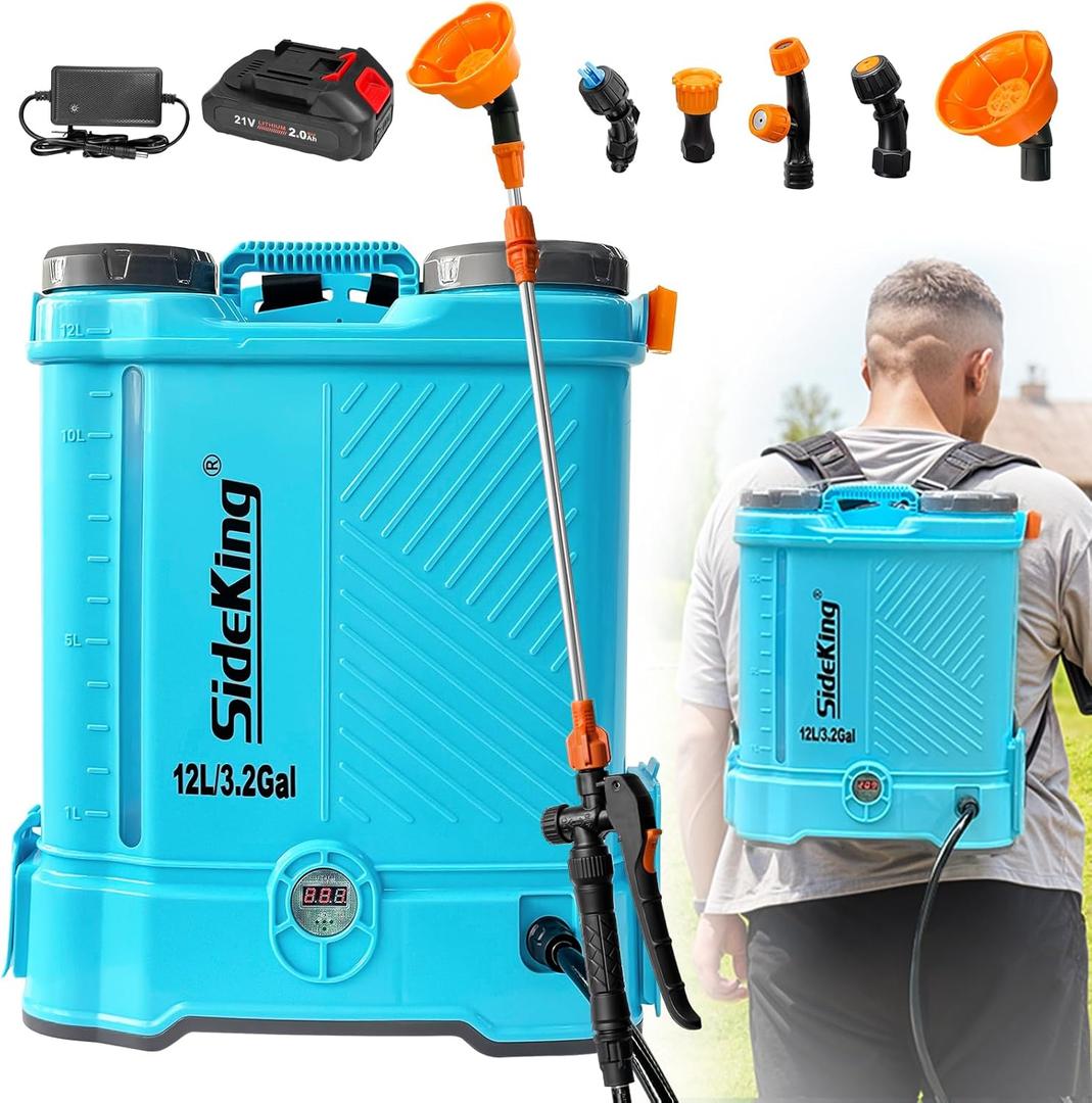 Battery Powered Backpack Sprayer 3.2 Gallon, 0-80 PSI Adjustable Pressure Sprayer Compatible with Makita 18V Battery, Electric Sprayer with Wand, 5 Nozzles, 2.0Ah Battery&Charger Included