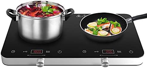 COOKTRON Double Induction Cooktop Burner, 1800w 2 burner Induction Cooker Cooktop, 10 Temperature 9 Power Settings Portable Electric Countertop Burner Touch Stove with Child Safety Lock & Timer