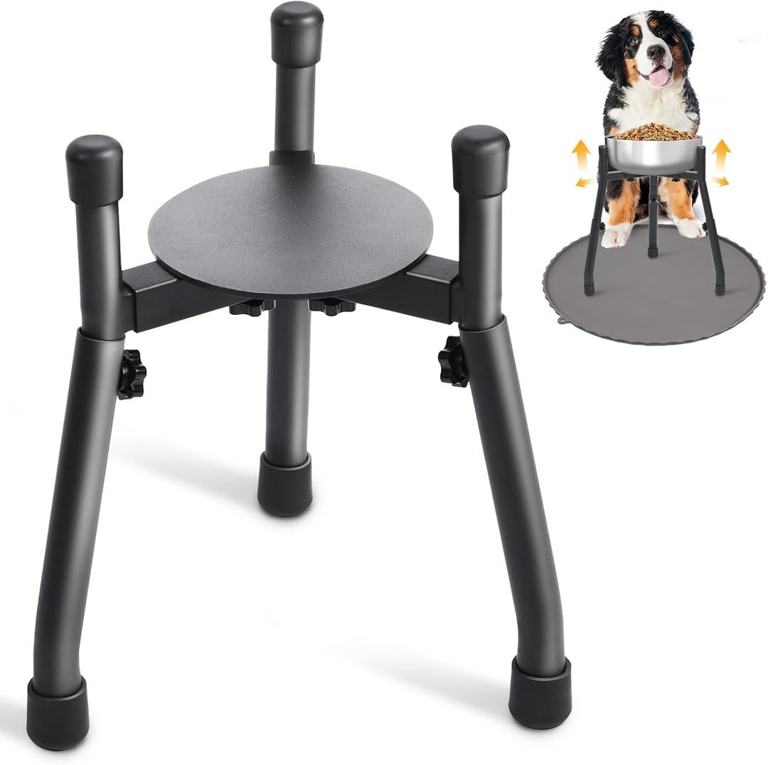 Adjustable Elevated Dog Bowl Stand, Metal Raised Feeder for Medium & Large Dogs, 3 Heights (8.8", 10.8", 12.5"), Width 6.3"10.2", Spill-Proof Mat, Anti-Slip & Quiet, Bowl Not Included