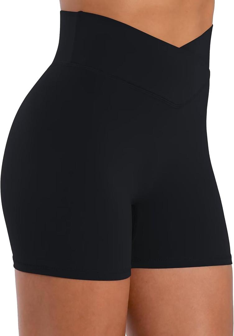 Sunzel Hidden Butt Lifting Scrunch Biker Shorts for Women Crossover High Waist Yoga Gym Workout Shorts with Tummy Control (Medium, Black)