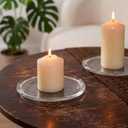 NUPTIO Glass Candle Plate for Home Set of 2 Large Pillar Candle Tray - 7 inch Diameter Round Candle Dish for Home Wedding Party Easter Table Centerpiece (Clear)