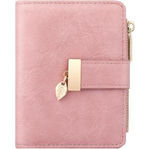 Pomelo Best Wallet Women Large Capacity Bifold Wallets for Women Credit Card Holder 8 Card Slots with 2 ID Window Zipper Coin Pocket Rose