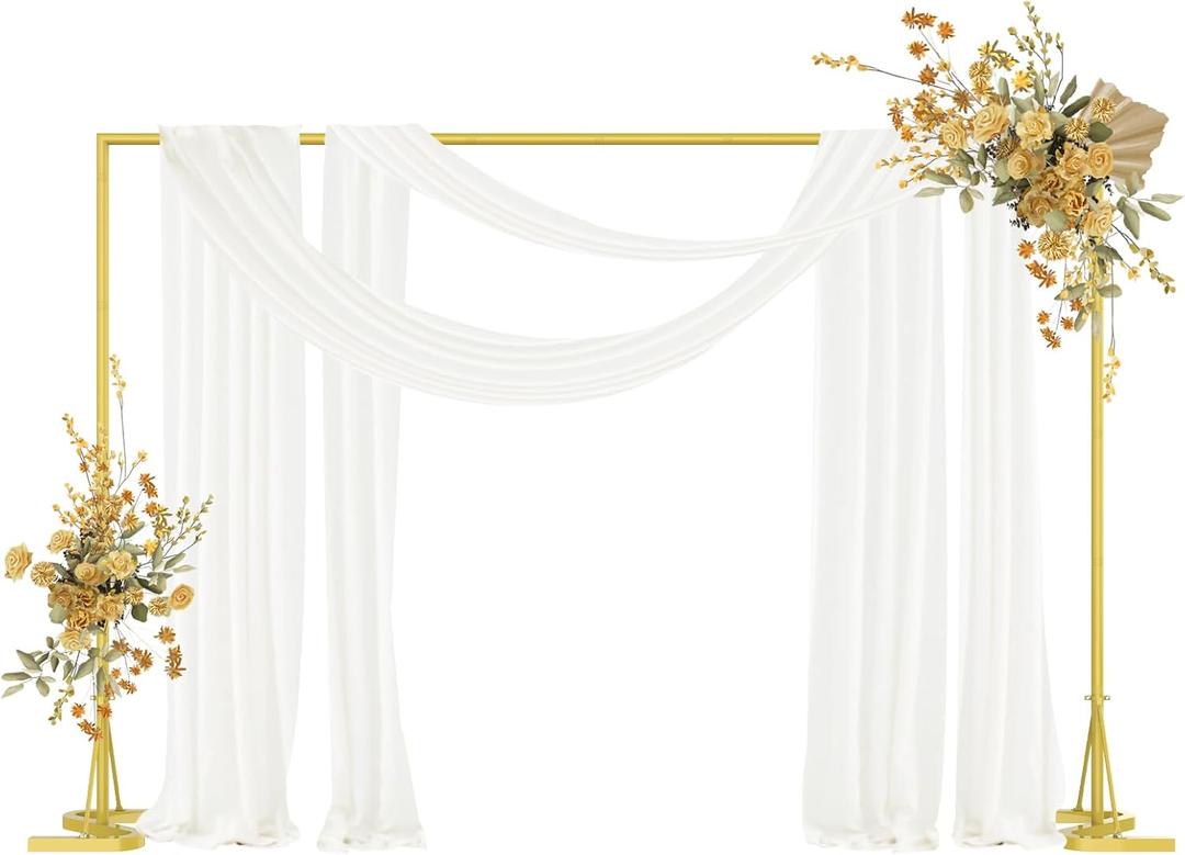 NANANARDOSO Balloon Arch Stand Kit, 10x7 FT Backdrop Stand with Metal Square Frame, Adjustable Photo Background Stand for Party Wedding Decor, Studio Photography, Gold.