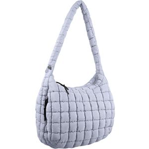 Quilted Puffer Tote Bag Large Crossbody Shoulder Bag Nylon Puffy Bubble Bag with Adjustable Shoulder Strap (Gray)