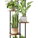 Tall Plant Stand Indoor 5 Tiered Plant Shelf for Multiple Plants Coner Shelf Stand Wood Plant Stand Metal Shelving for Living Room Bedroom Balcony Patio Brown Oak