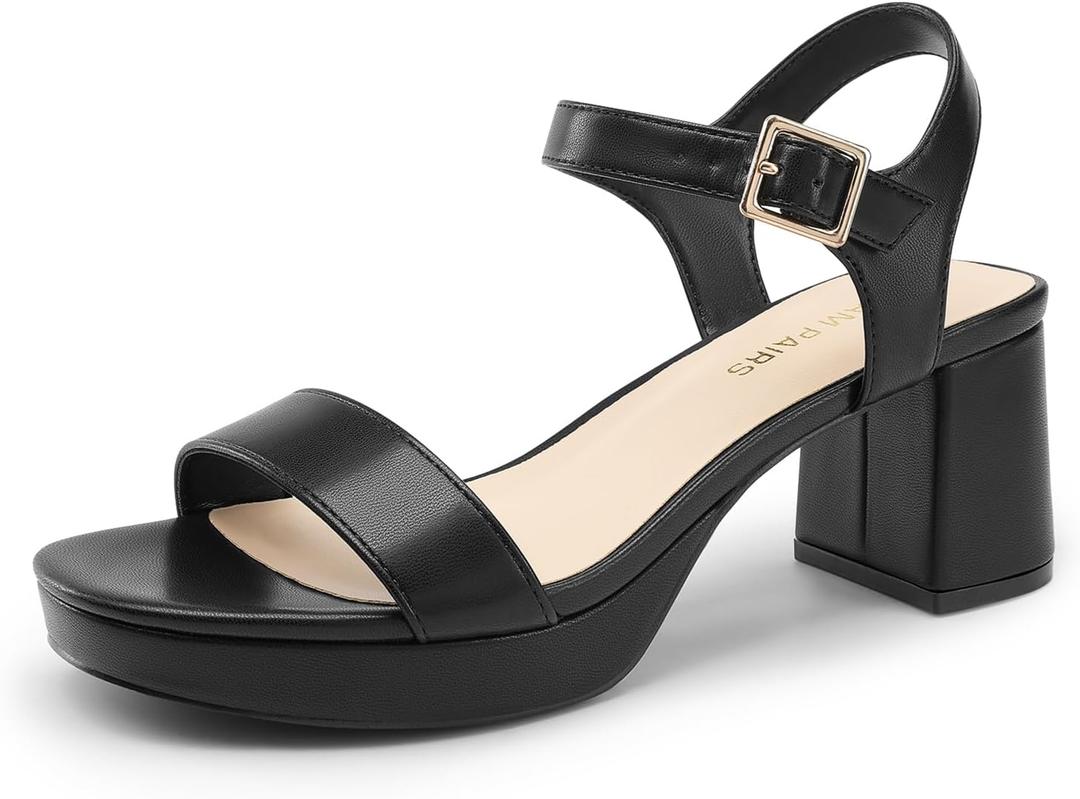 DREAM PAIRS Women's Platform Heels Block Chunky Open Toe Ankle Strap Heel Fashion Wedding Party Dress Sandals Shoes (6.5, Black)