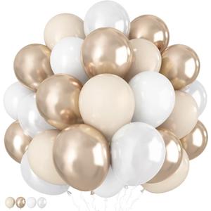 Champagne Gold and White Balloons, 60Pcs Beige White Sand Metallic Gold Pearl White Balloons for Girls, Neutral Ivory White Gold Balloons for Women Birthday Boho Wedding Engagement Party Decorations (12 inch 60pcs)