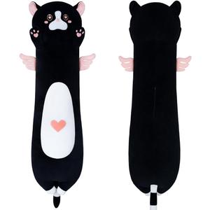 Long Plush Toy Cat Pillow Cute Plush Cat Toy Doll Stuffed Animal Cat Hugging Pillow for Sleeping Gift for Kids and Girls(Black&Pink,90cm/35.4in)